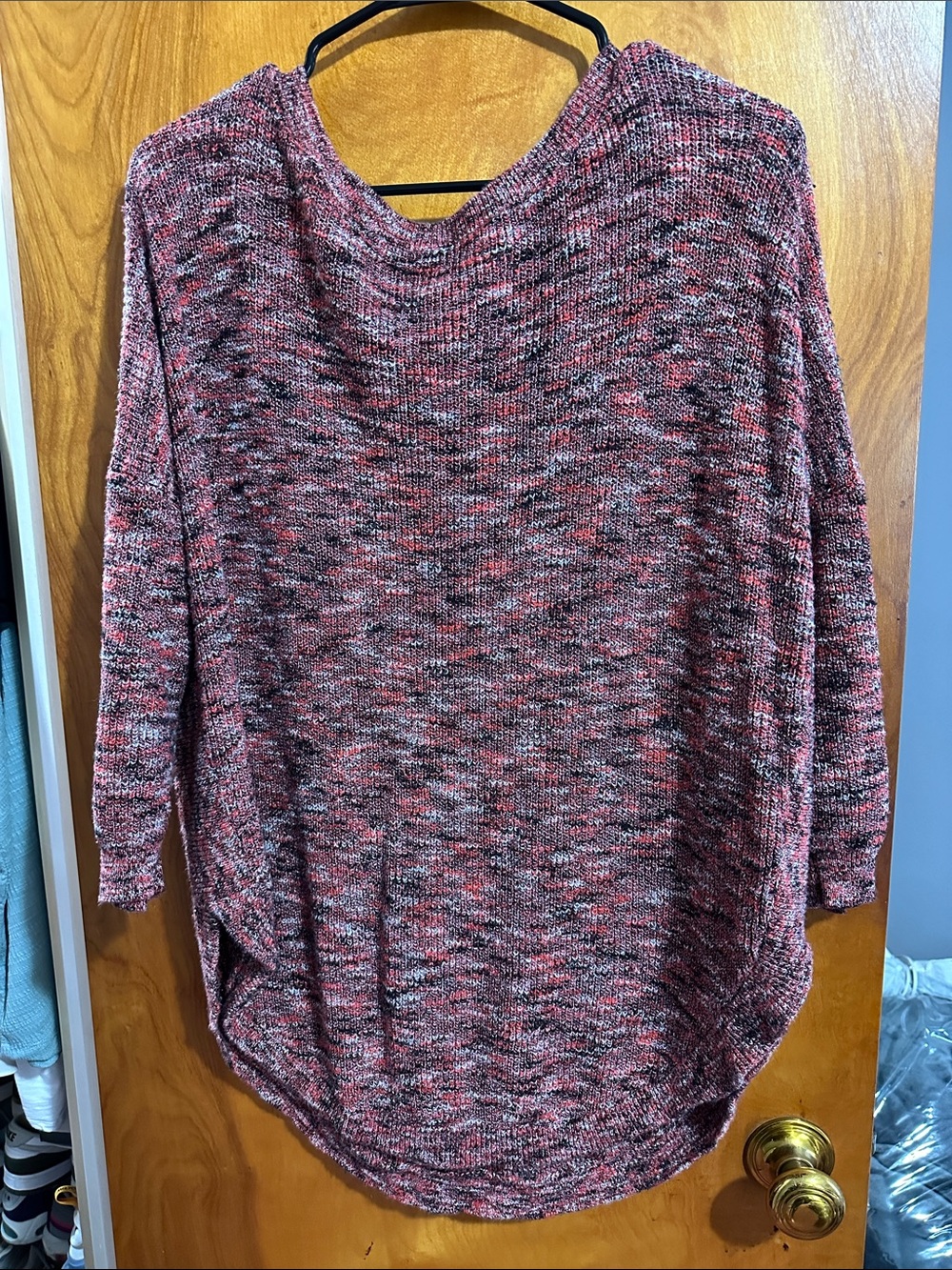 Express Marled Pink and Black Quarter Sleeve Scoop Neck Pullover Sweater